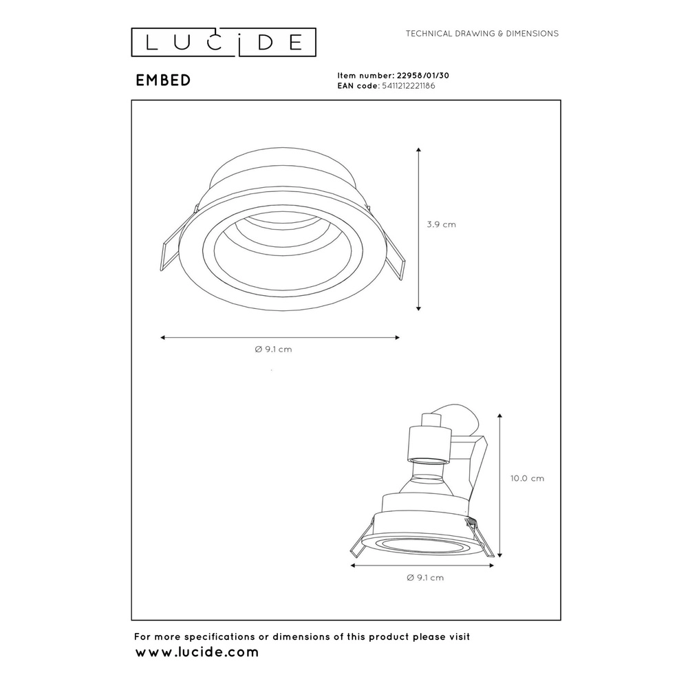 Round recessed spotlight Embed Black Lucide 5411212221186