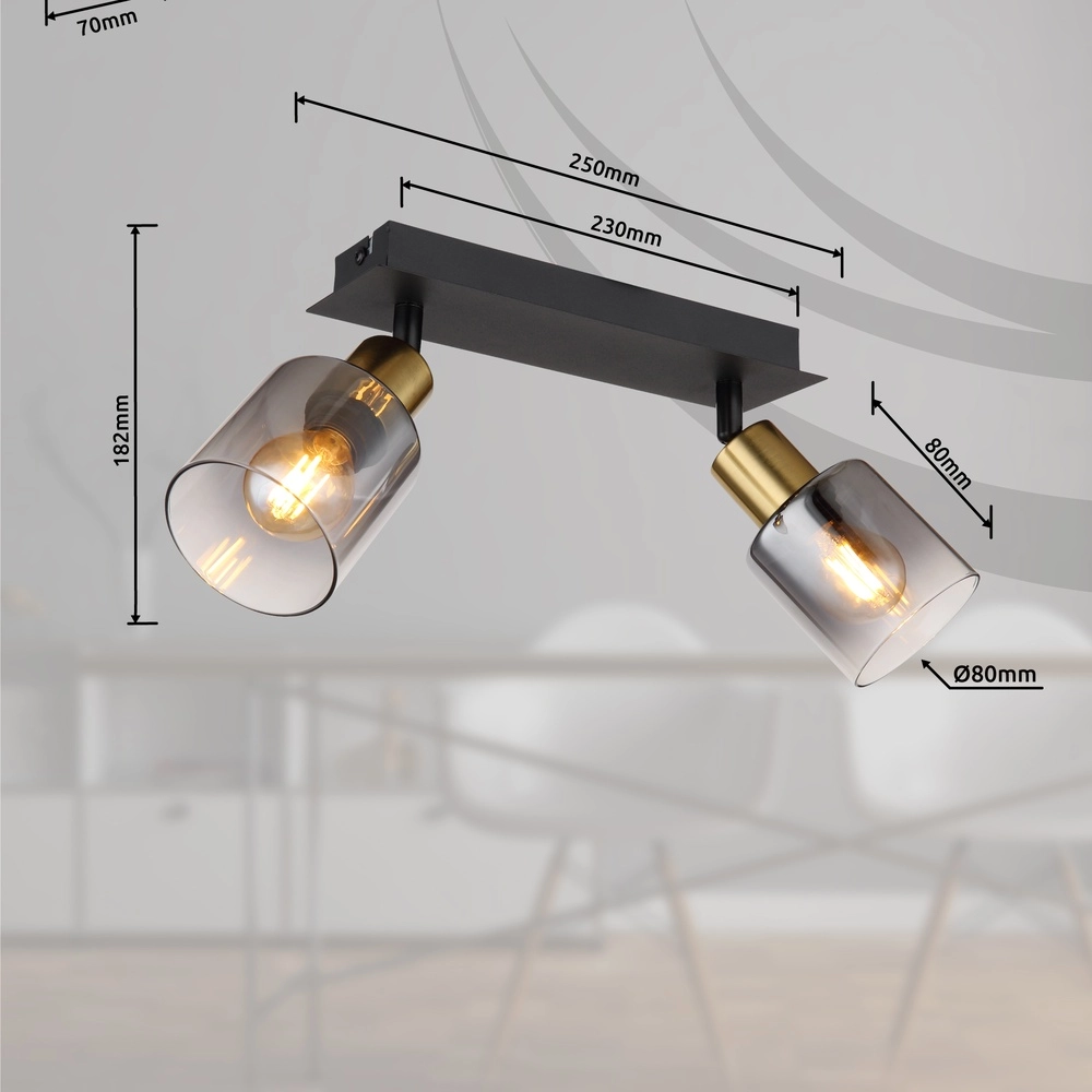 2-light ceiling lamp Hollsy black with smoke glass Globo 9007371445851