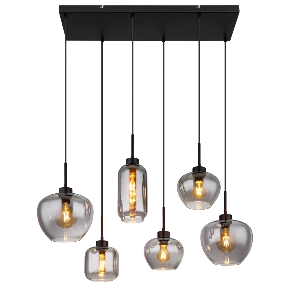 6-light pendant lamp Matt black with smoke glass Globo 9007371454259