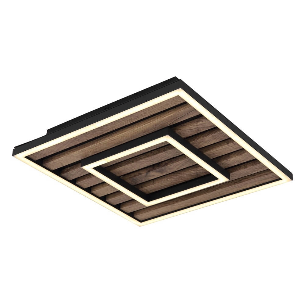Ceiling lamp Woody black with wood square 30cm