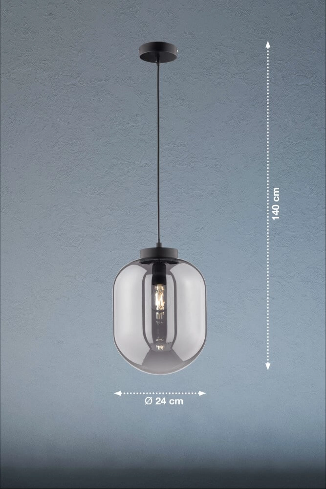 Smoke glass hanging lamp Regi Ø 24cm Fischer & Honsel 4003694607100