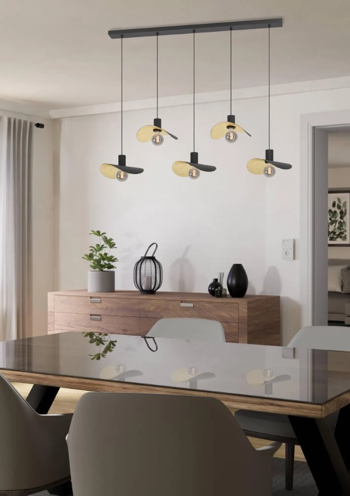 Black hanging lamp Saceda with gold 5-lights Stars of Light 9008606292325