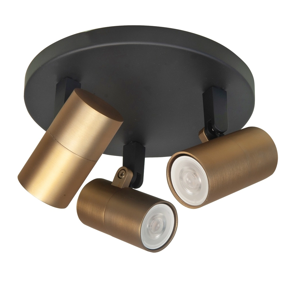 Surface-mounted spot Piccolo black with brass 3-light round