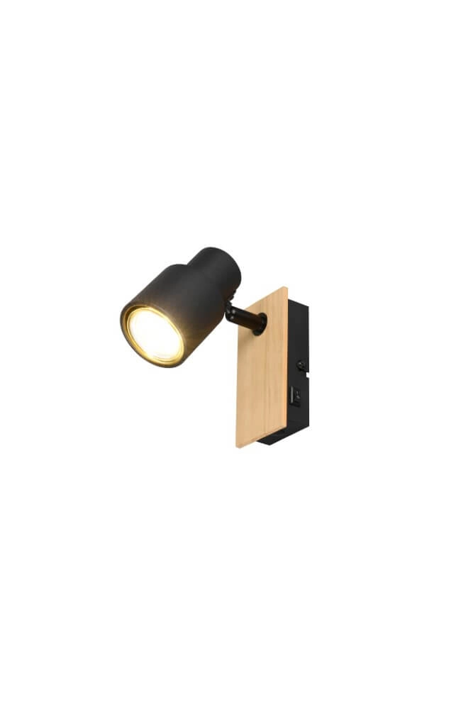 Design wall lamp Pierre black with wood