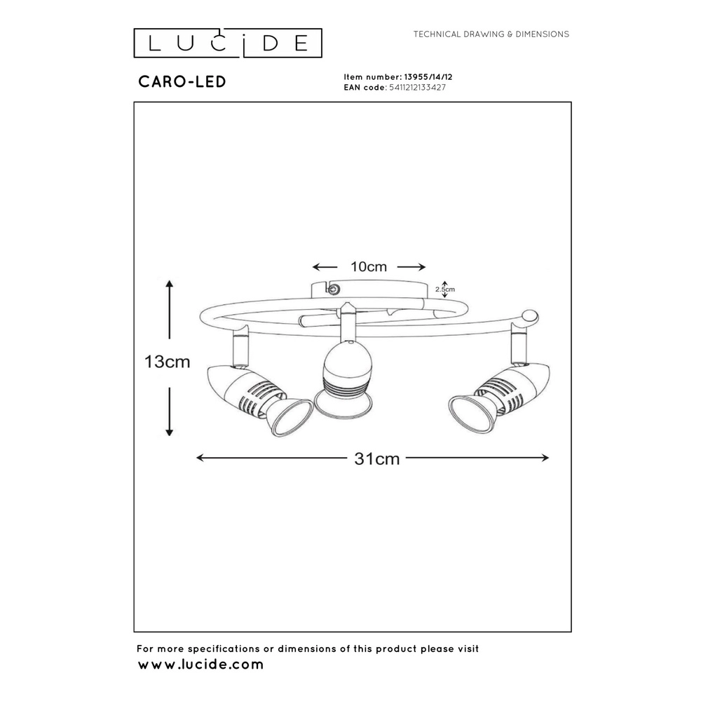 Ceiling spotlight Caro-Led 3-light matt chrome Lucide 5411212133427