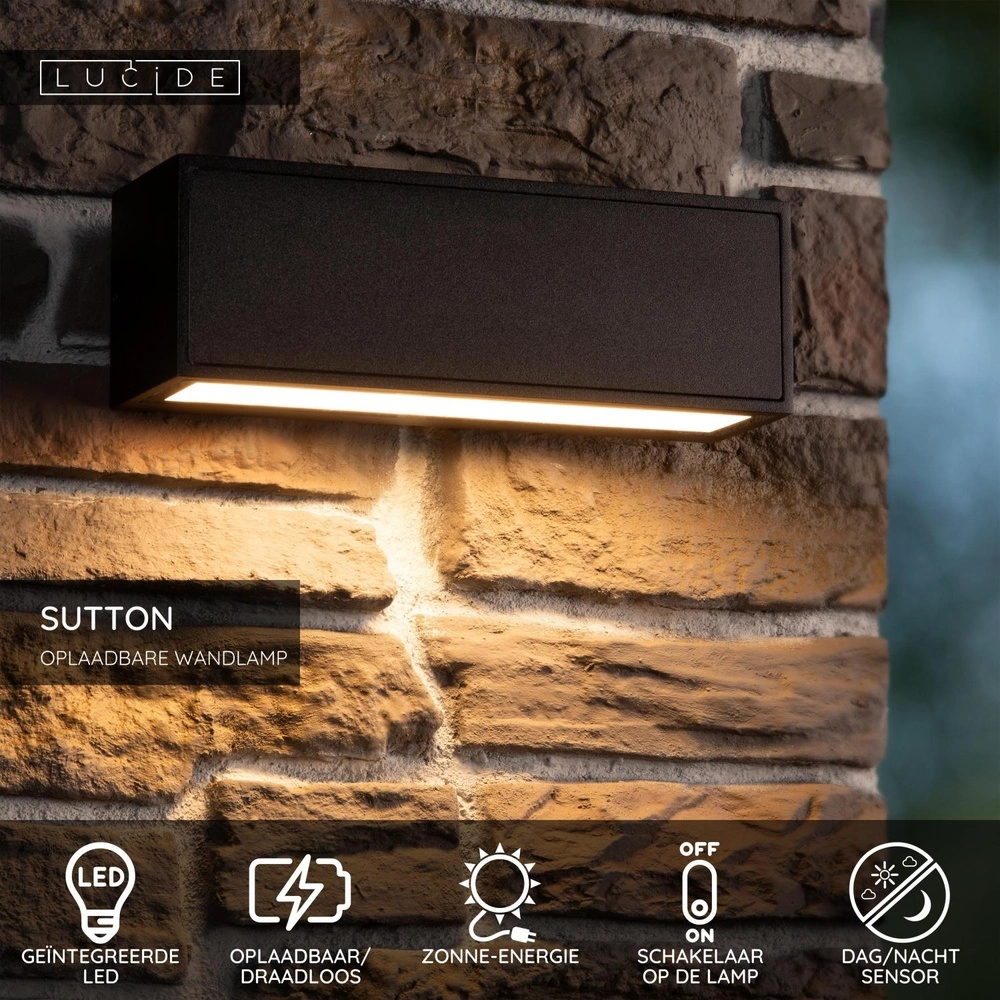 Sleek wall lamp Sutton Black Lucide 5411212152084