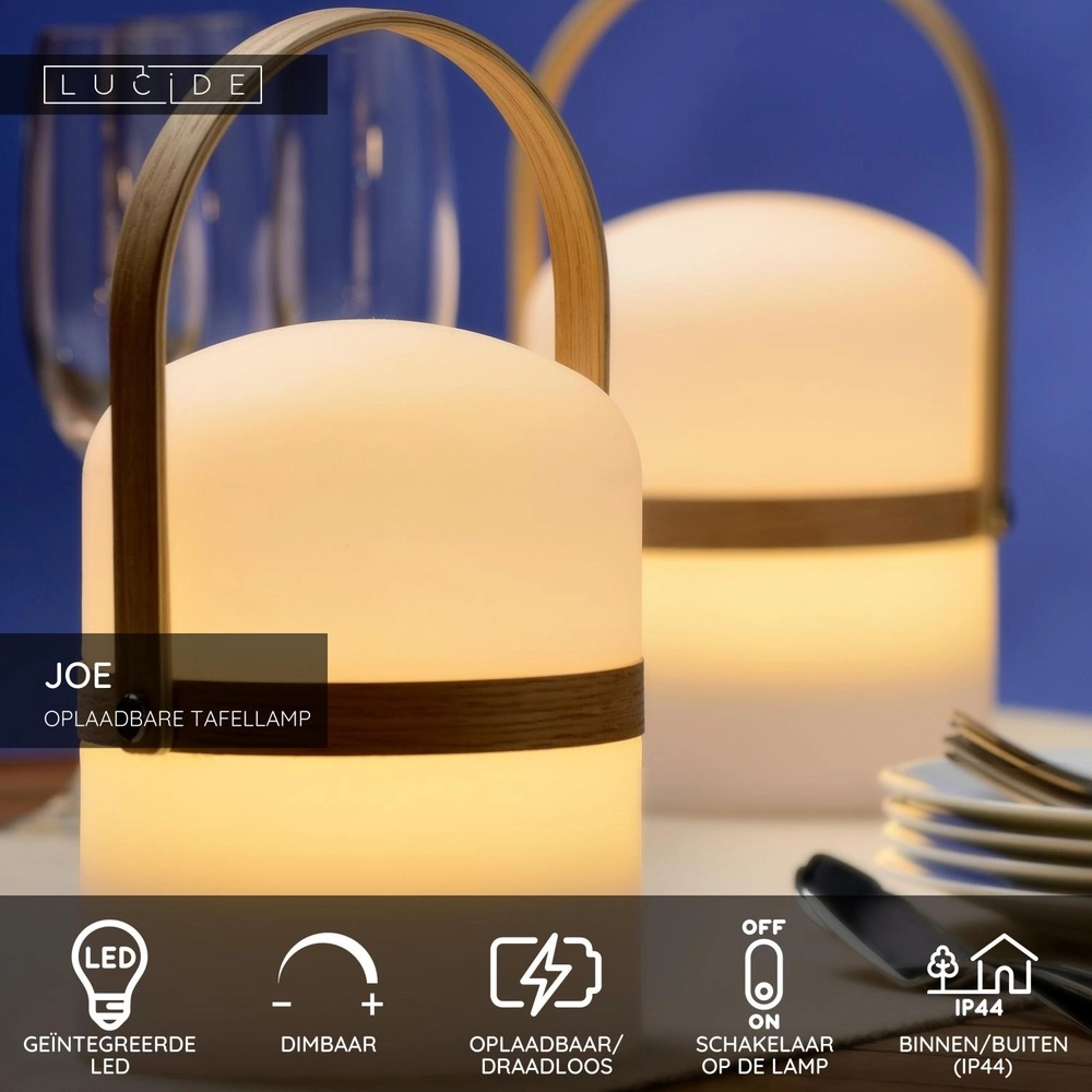 Rechargeable table lamp Joe IP44 white Lucide 5411212061201