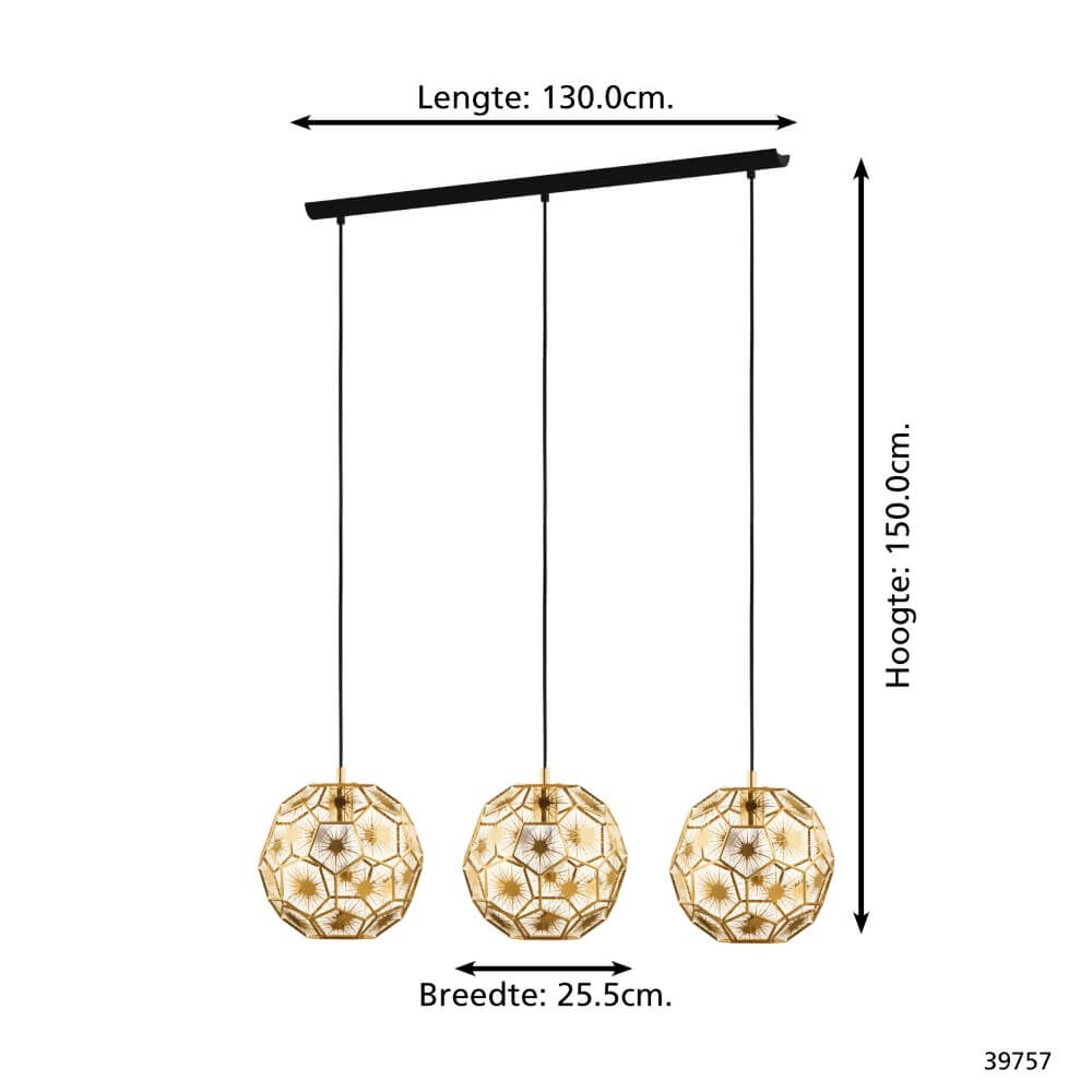 Gold hanging lamp Skoura dining room - 3-light Stars of Light 9002759397579