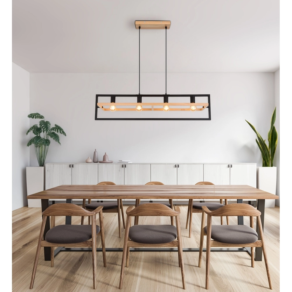 4-light pendant lamp Erica black with wood Globo 9007371433711