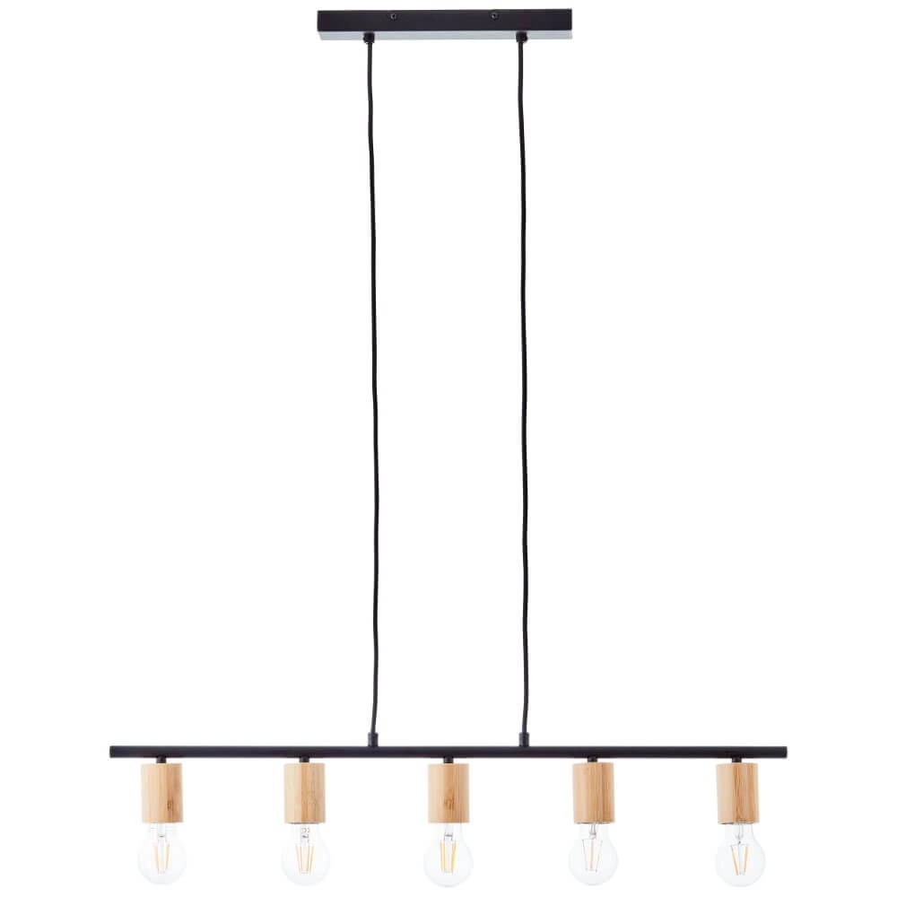 5-light pendant lamp Kerry black with wood Brilliant 4004353408960