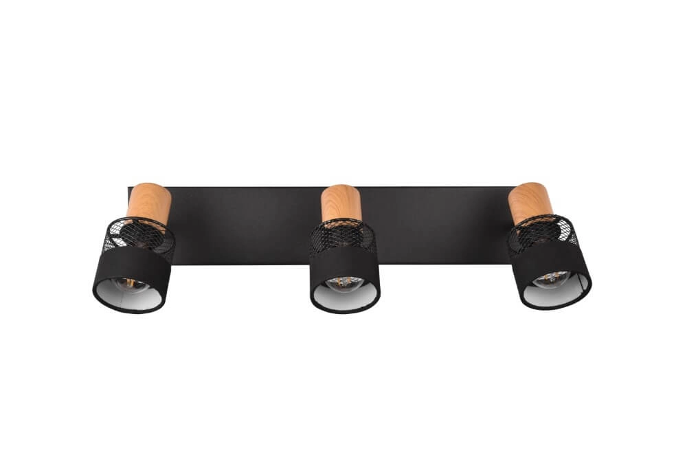 3-light surface-mounted spotlight Nandini black with wood Trio 4017807581119