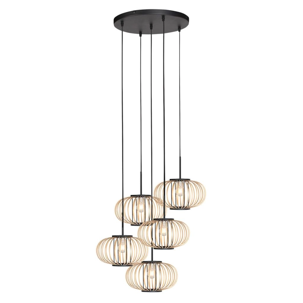 Pendant lamp 5-lights Silva with bamboo caps