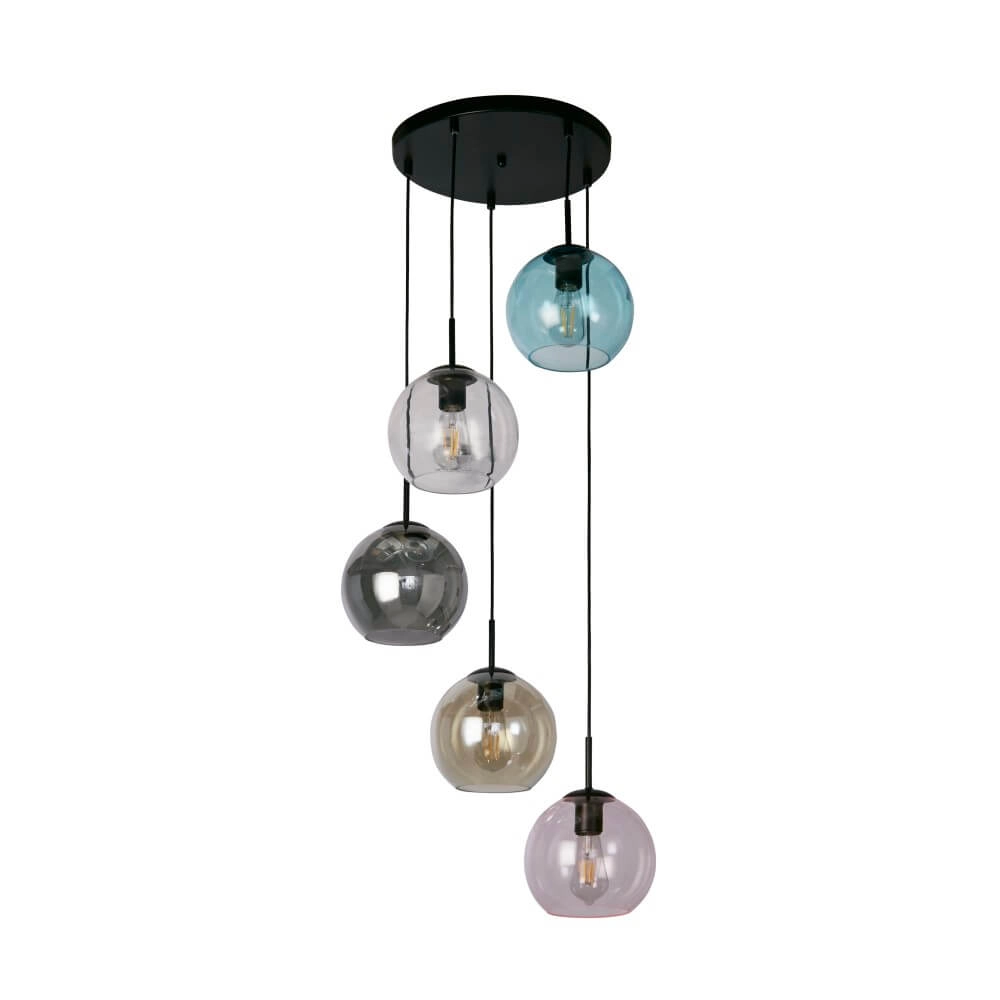 5-light hanging lamp Mardi Gras II with multiple colors of glass