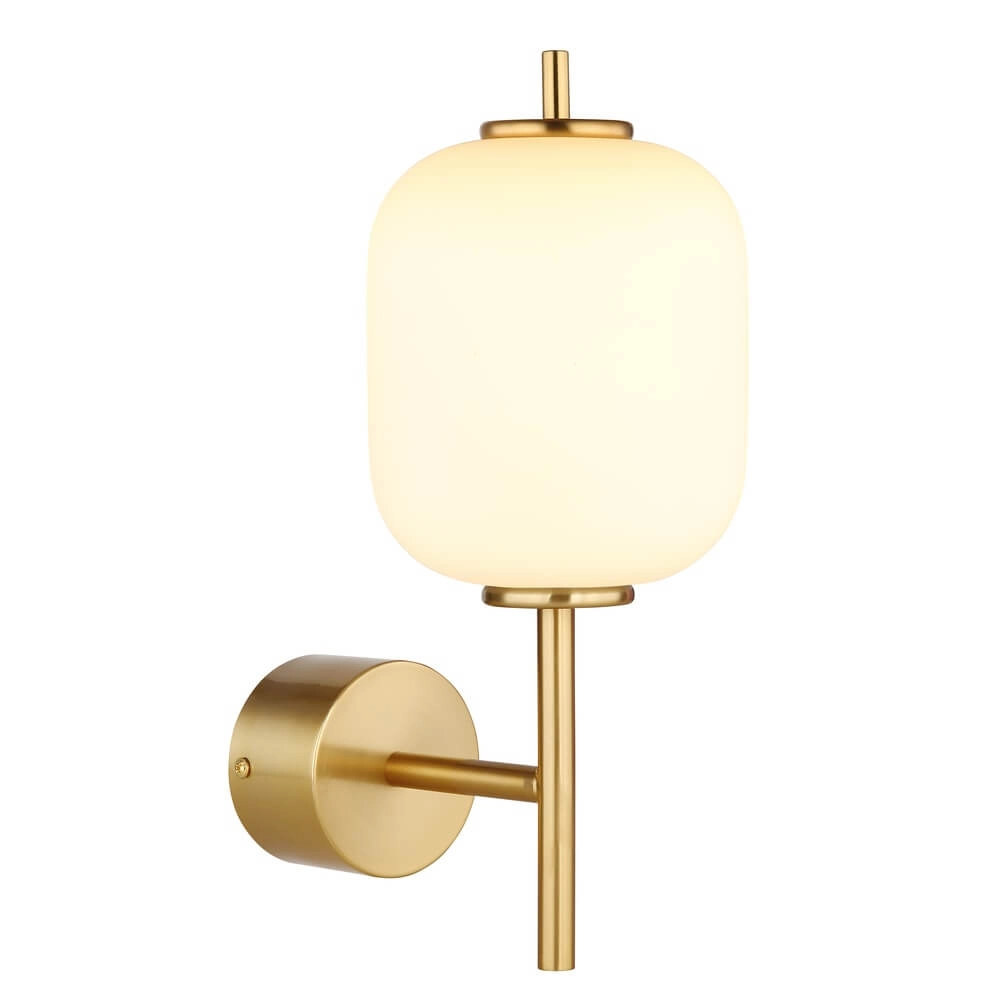 Gold wall lamp Ewald white glass