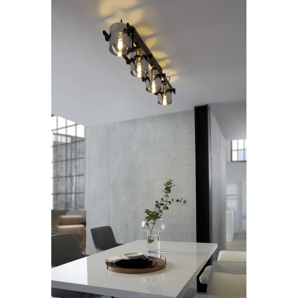 4L ceiling light Hornwood 2 black with smoke glass Eglo 9002759436711