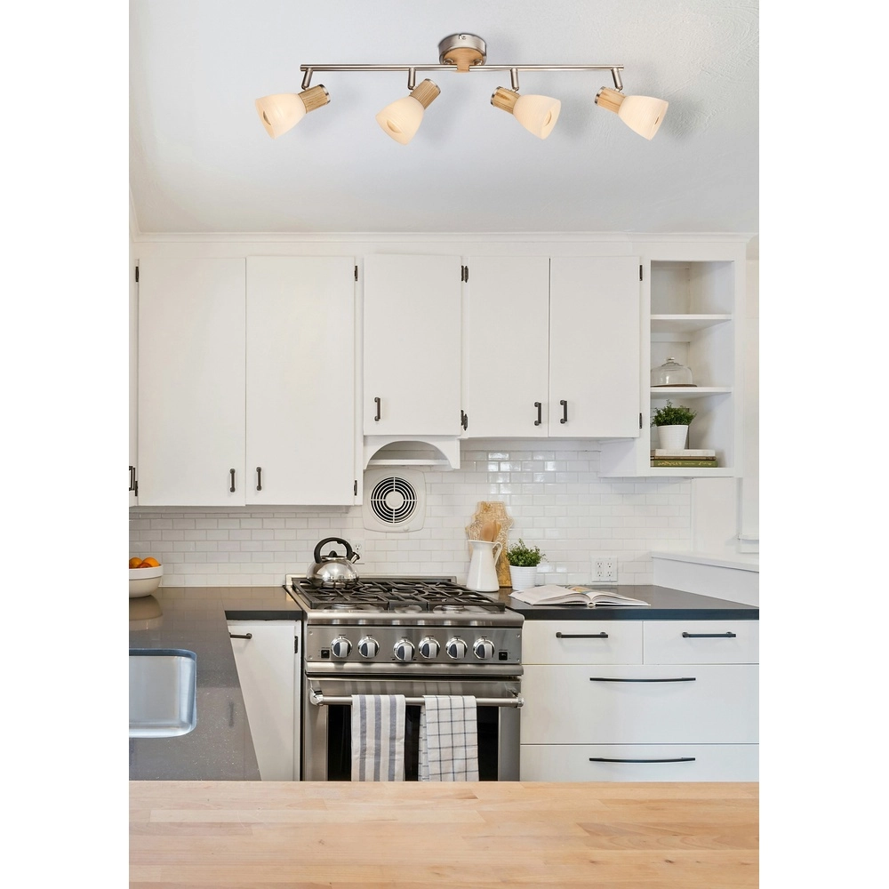 Ceiling lamp Gylfi Nickel with wood 4-lights Globo 9007371352548