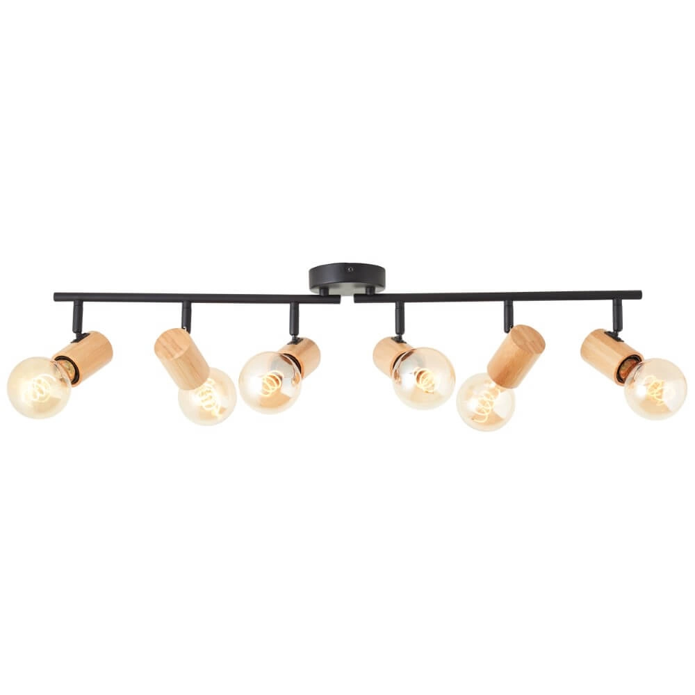 Ceiling light Kerry 6-light black with wood