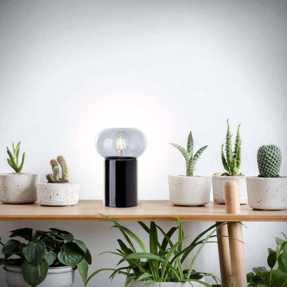 Black table lamp Knut with smoke glass Brilliant 4004353430169