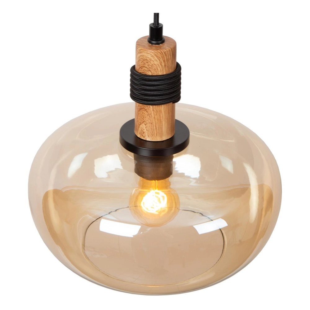 Pendant lamp Ilona Ø 30cm black with amber glass Lucide 5411212452672