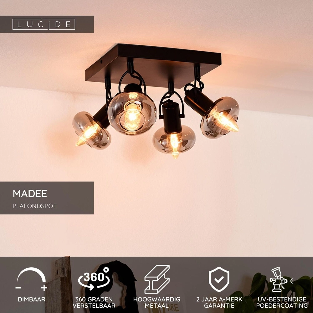 Ceiling lamp Madee 4-light black Lucide 5411212176806