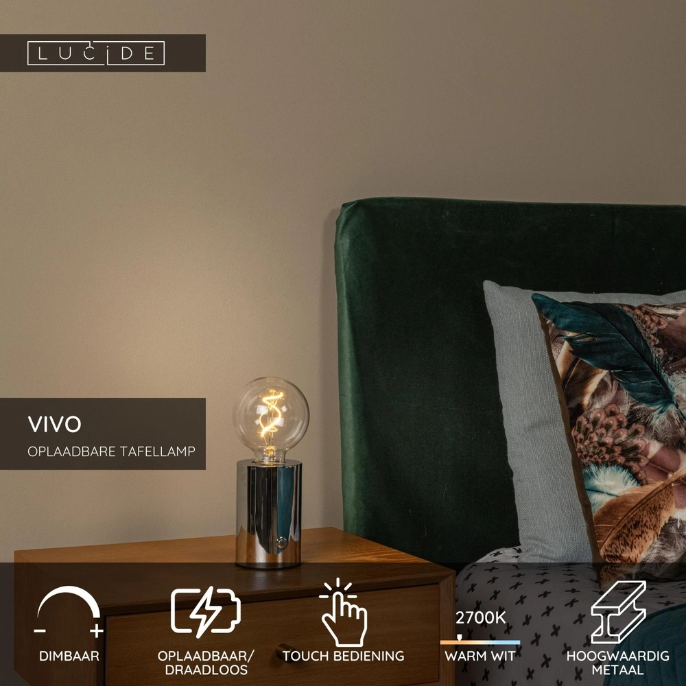 Rechargeable table lamp Vivo chrome Lucide 5411212520869