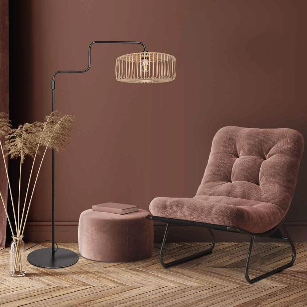 Floor lamp Bloeba black with bamboo Steinhauer 8712746176919