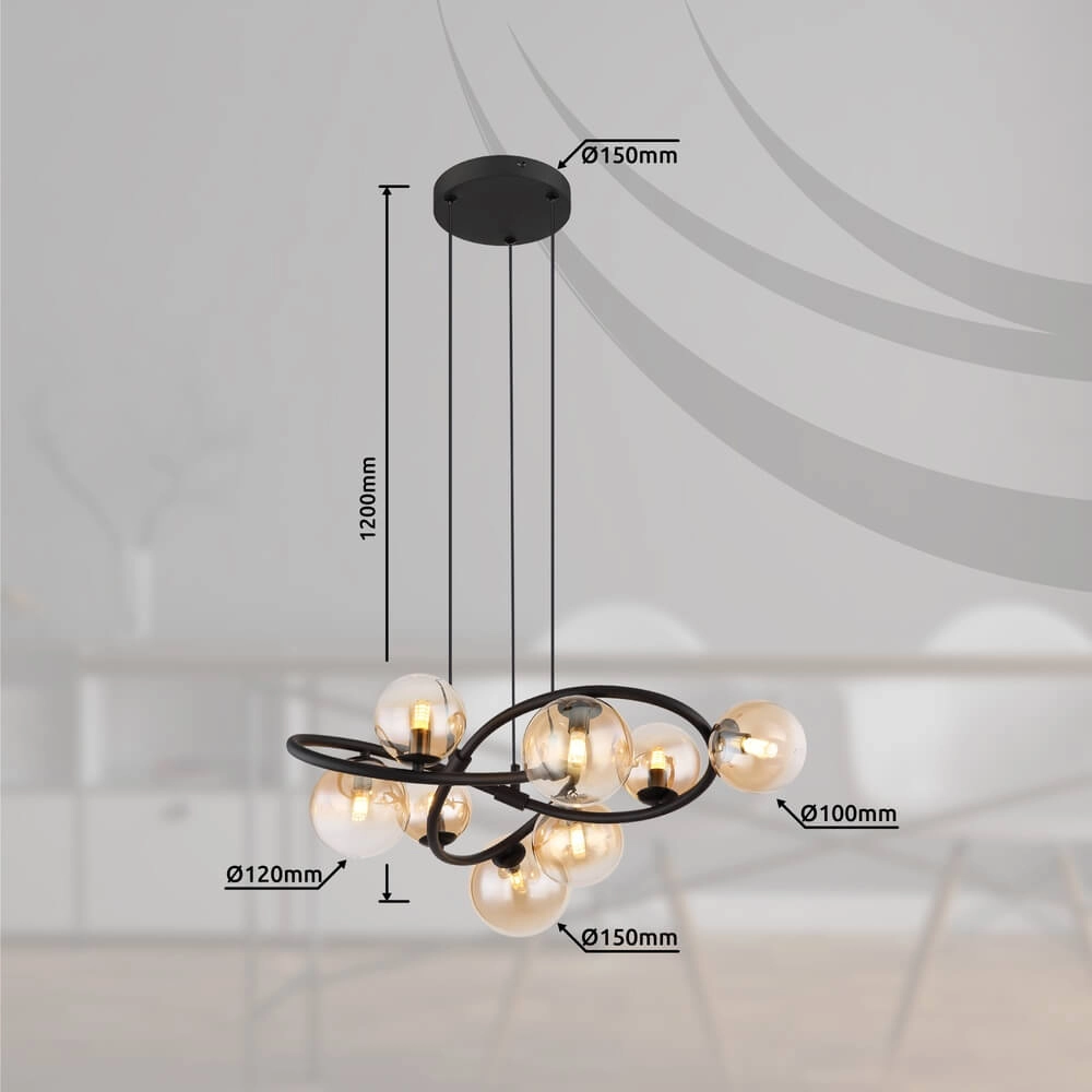 Black pendant lamp Tuberius Design 8-light Globo 9007371449446