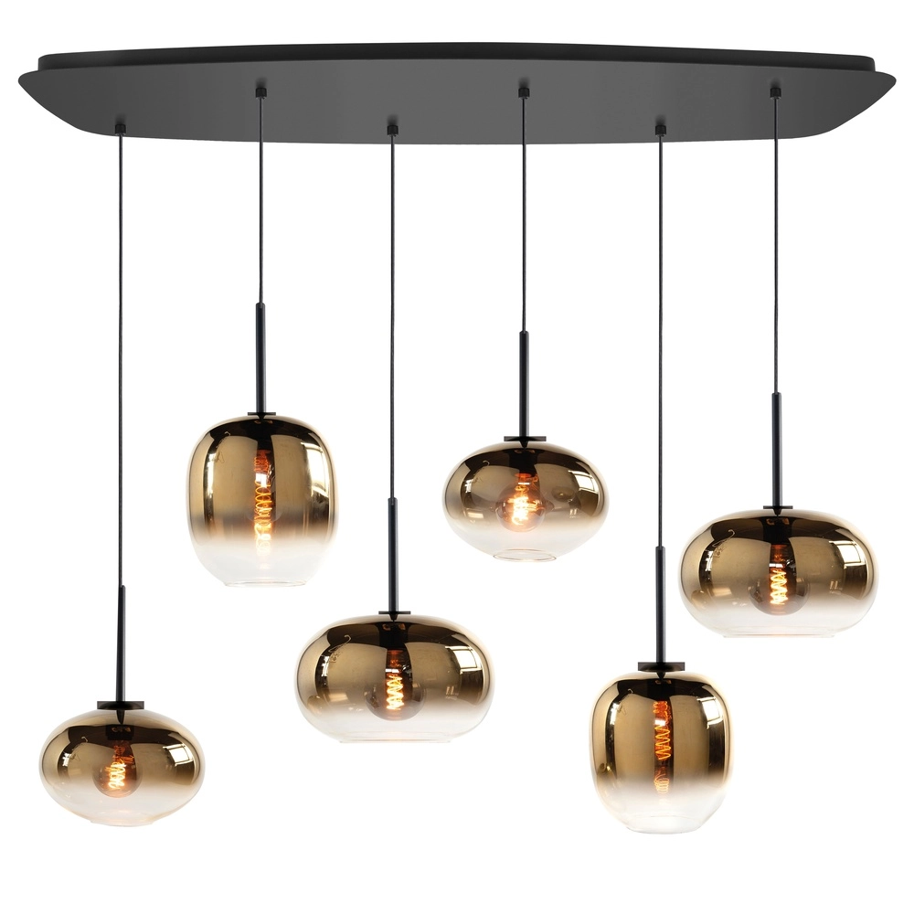 Pendant lamp Bellini 6-light black with gold glass