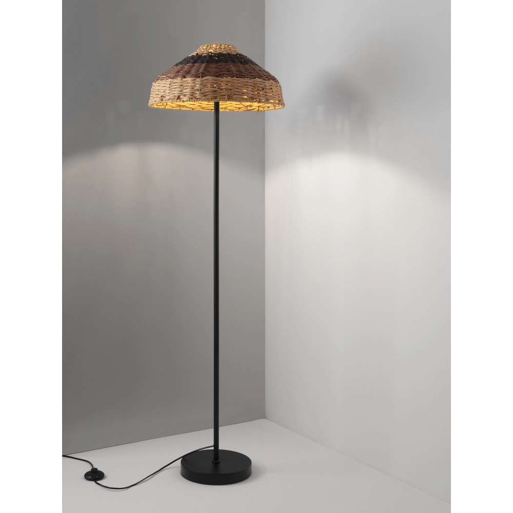 Floor lamp Caro black and rattan
