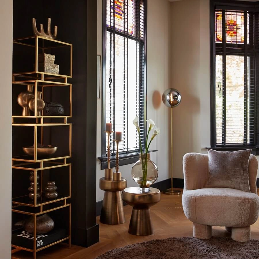 Golden floor lamp Medina with smoke glass Light & Living 8717807696979