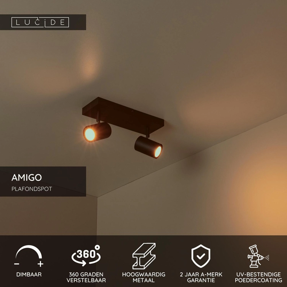 Ceiling lamp Amigo 2-light black Lucide 5411212531018