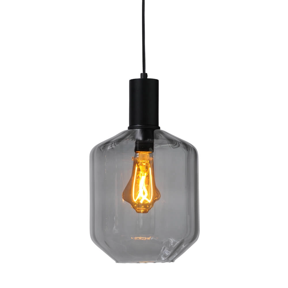 Hanging lamp black Porto with Jagger smoke glass - Ø 19cm