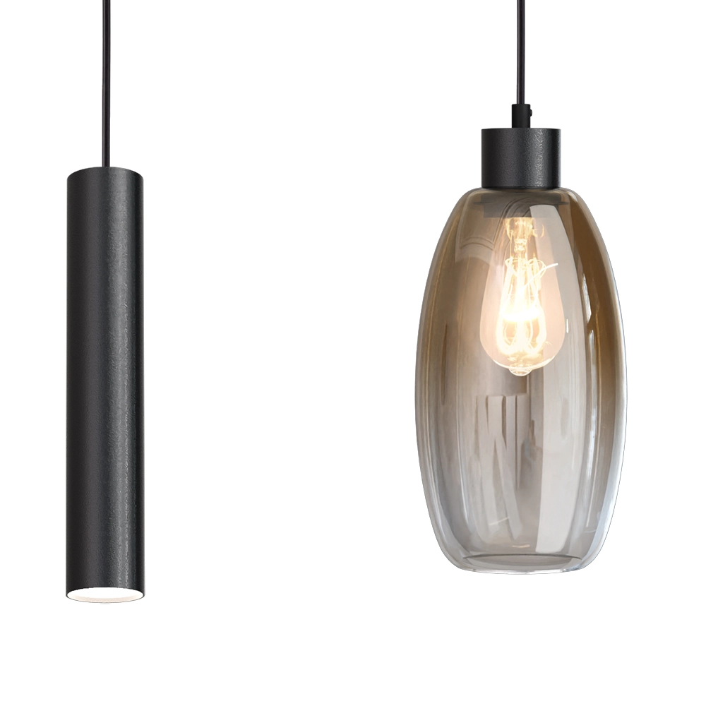 Glass pendant lamp Olive 3x Ø 12.5cm - 2x Run pendant - black Masterlight 8718121394053