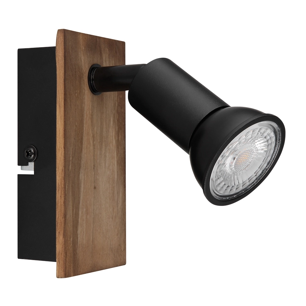 Surface-mounted spot Drew black with wood Globo 9007371442775