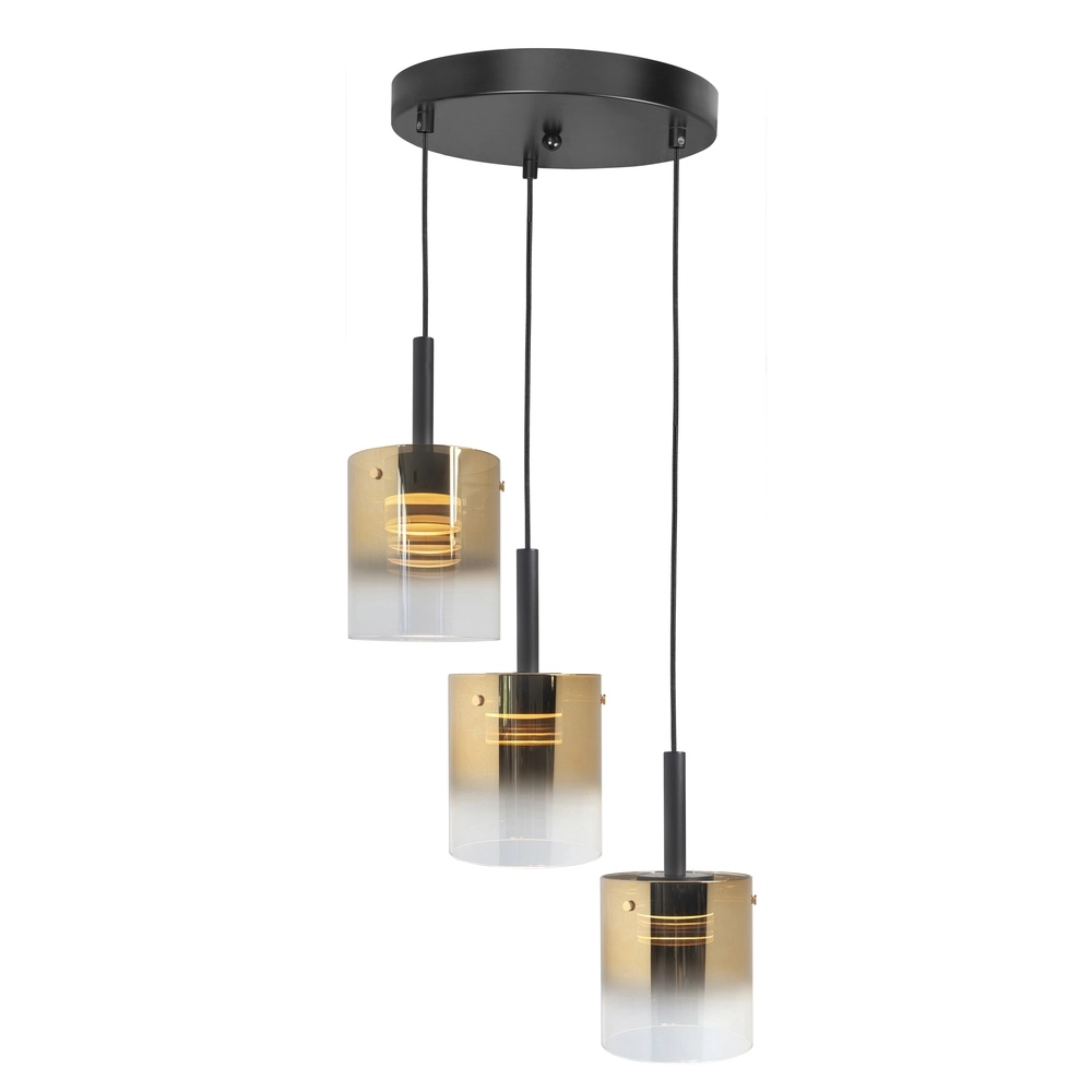 3-light pendant lamp Salerno black with gold glass