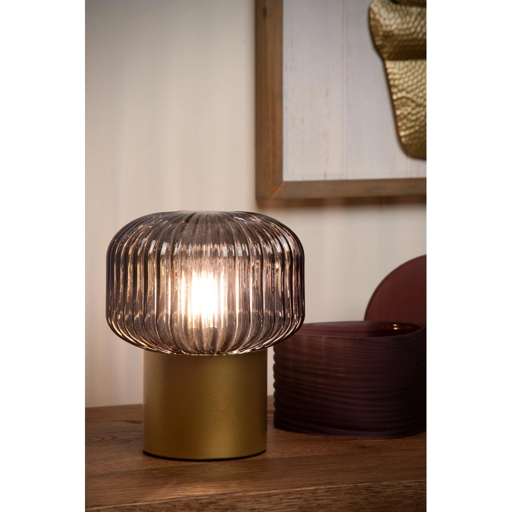 Table lamp Jany gold with smoke glass Lucide 5411212782663