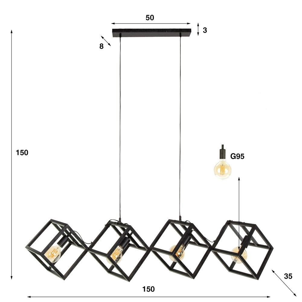 Modern pendant lamp Cube 4x E27 - charcoal Lyora 8716803512771