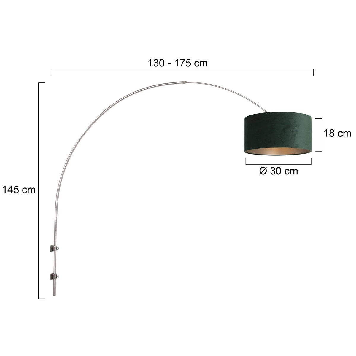 Wall Arc Lamp Sparkled Stainless steel with green velvet shade Steinhauer 8712746146158