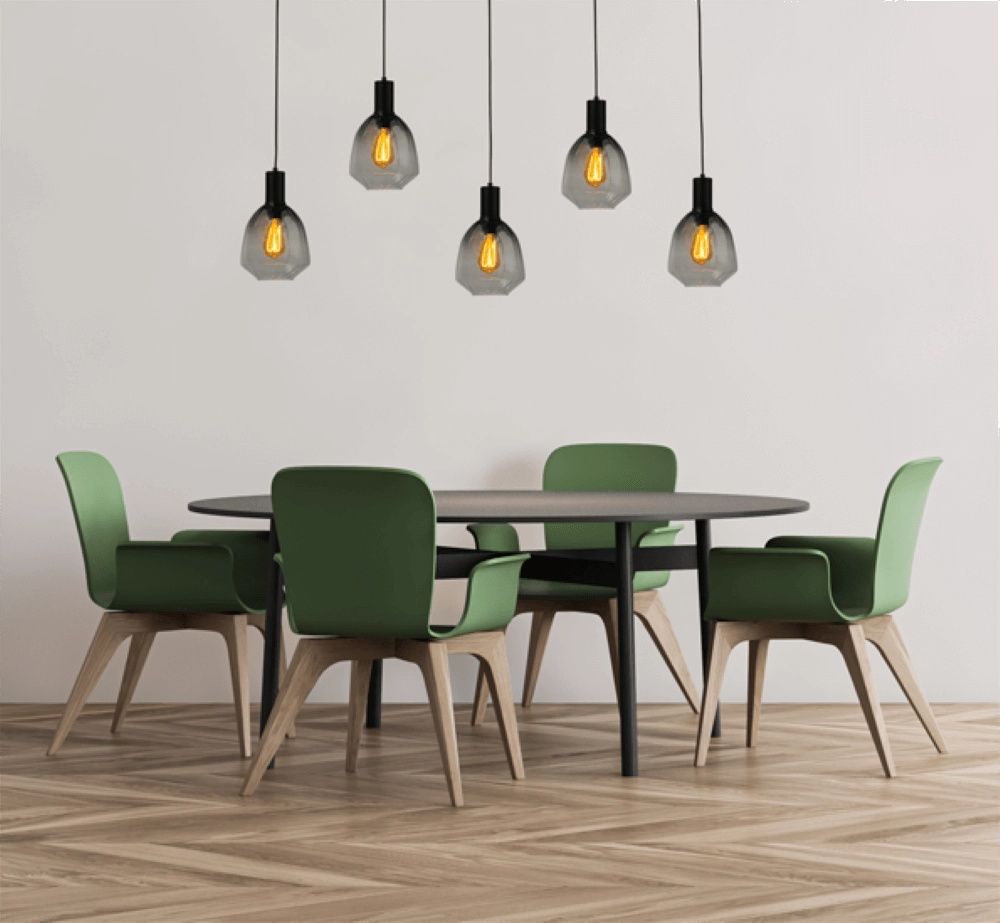 5-light hanging lamp - black - Porto with Nicolette green glasses Masterlight 8718121270364