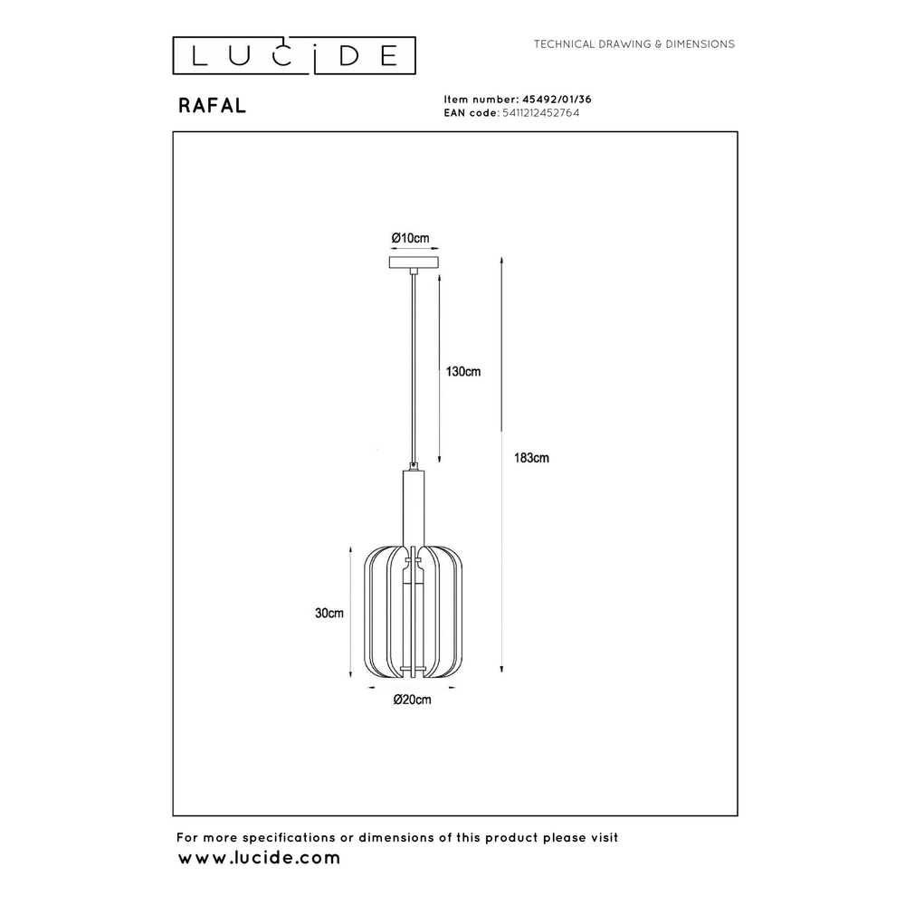 Sleek pendant lamp Rafal black with gray Lucide 5411212452764