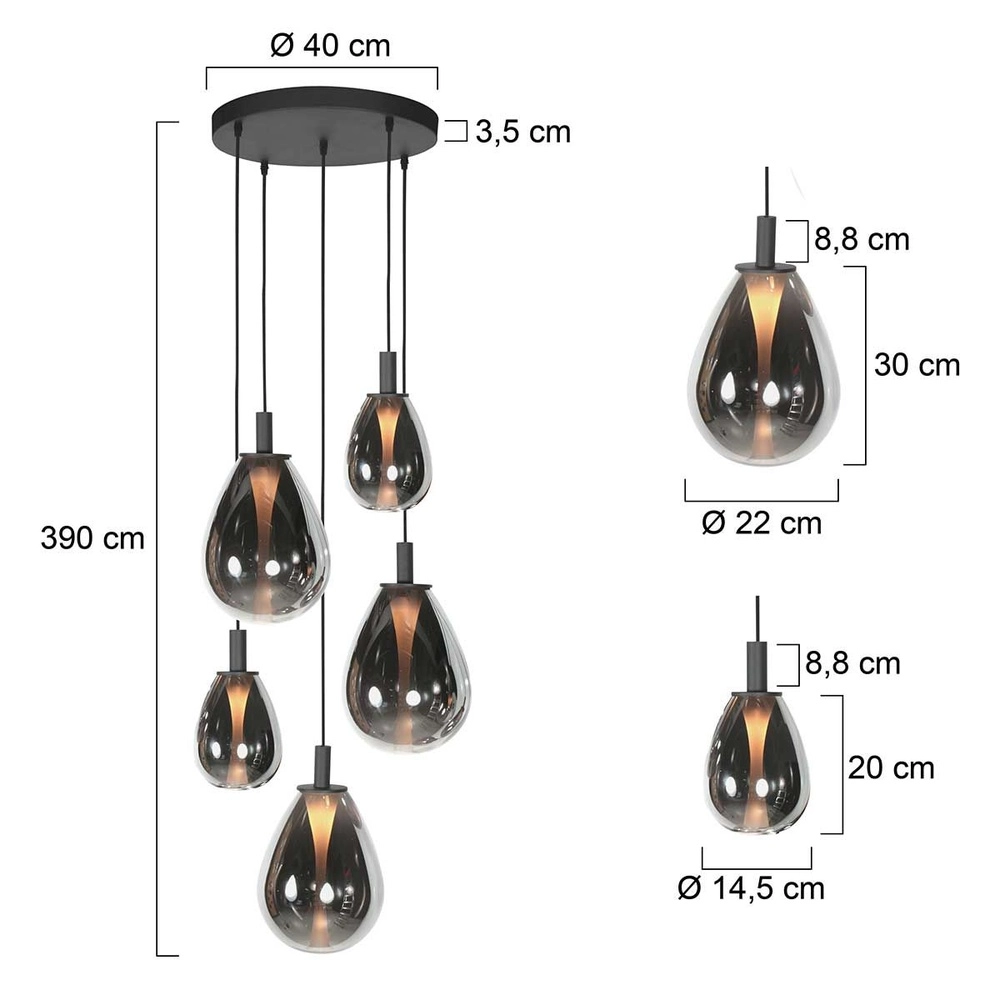 Pendant lamp Glimsy 5-light black round Steinhauer 8712746177961