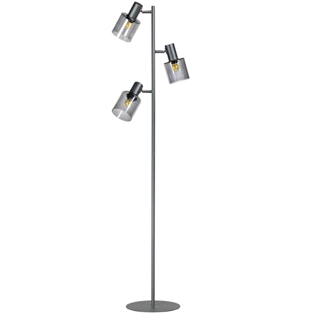 Glass floor lamp Sledge Glass 3-light black with smoke glass