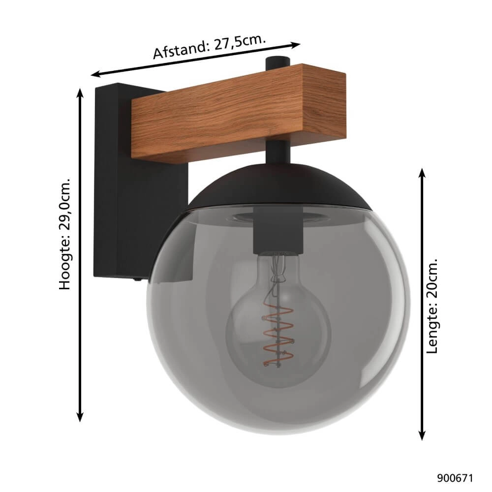 Sphere outdoor lamp Bufalata Wood with smoke glass Eglo 9008606261765