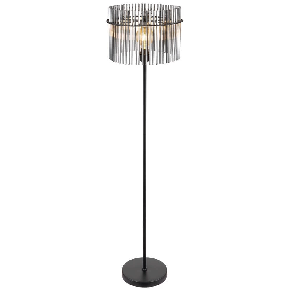 Black floor lamp Gorley with smoke glass Ø 38cm Globo 9007371451180