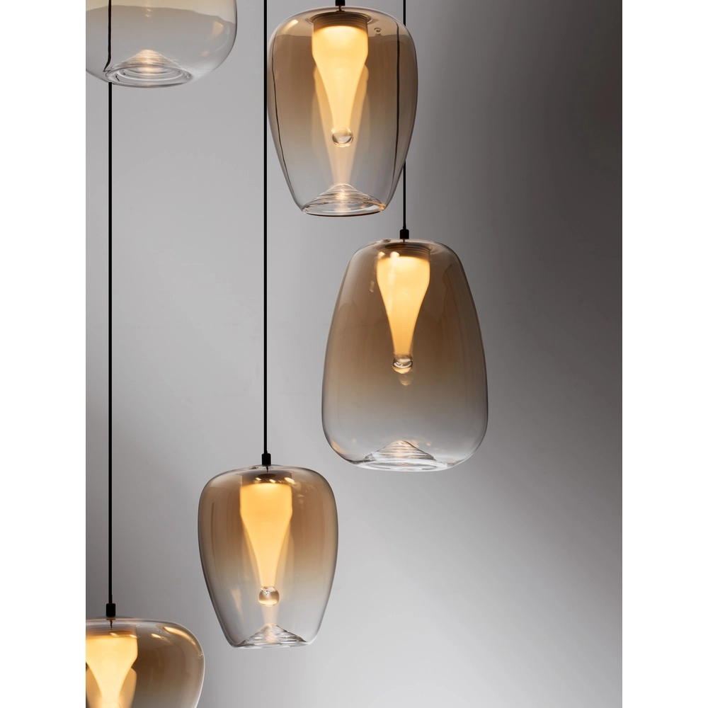 Design pendant lamp Oblo 5-light amber glass