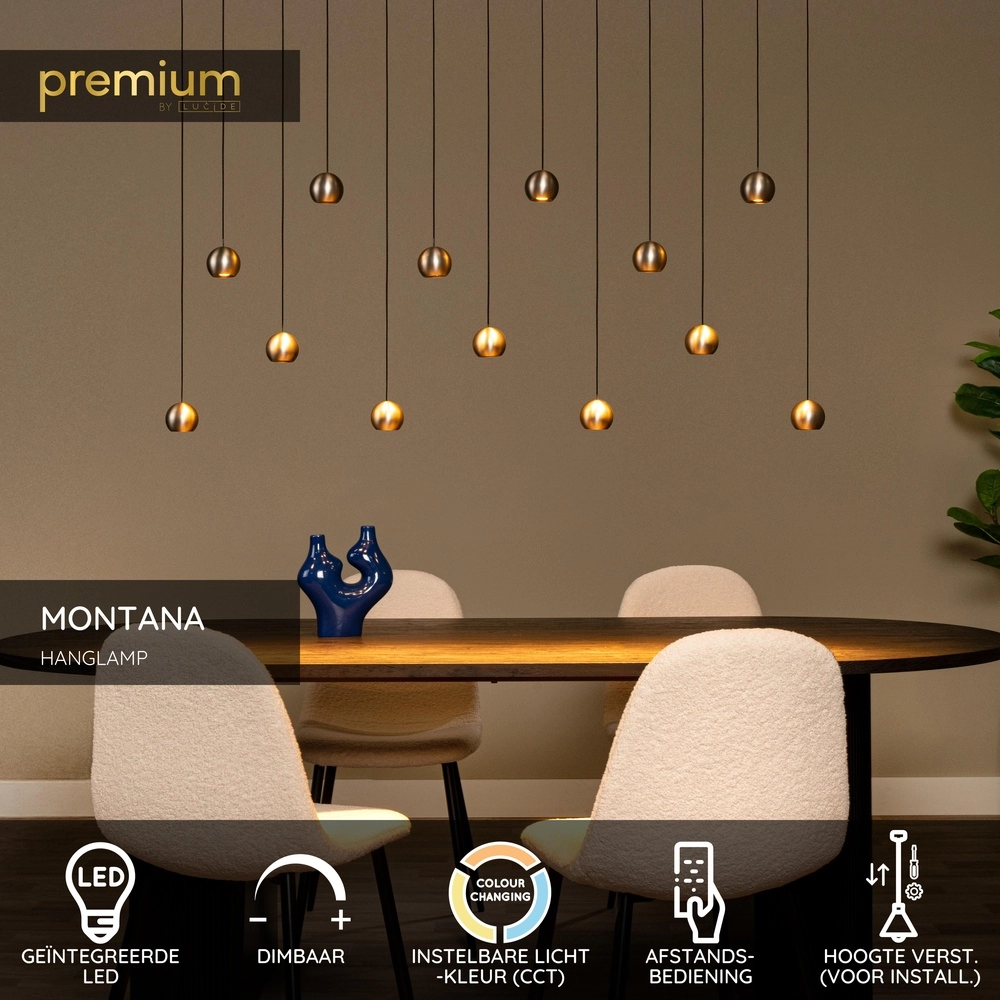 Design pendant lamp Montana 13-light grey Premium by Lucide 5411212680143