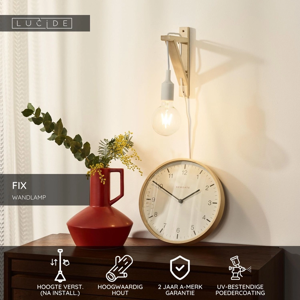 Wooden wall lamp Fix with white cord Lucide 5411212082831