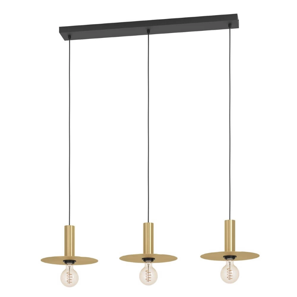 Golden 3-light pendant lamp Escandell