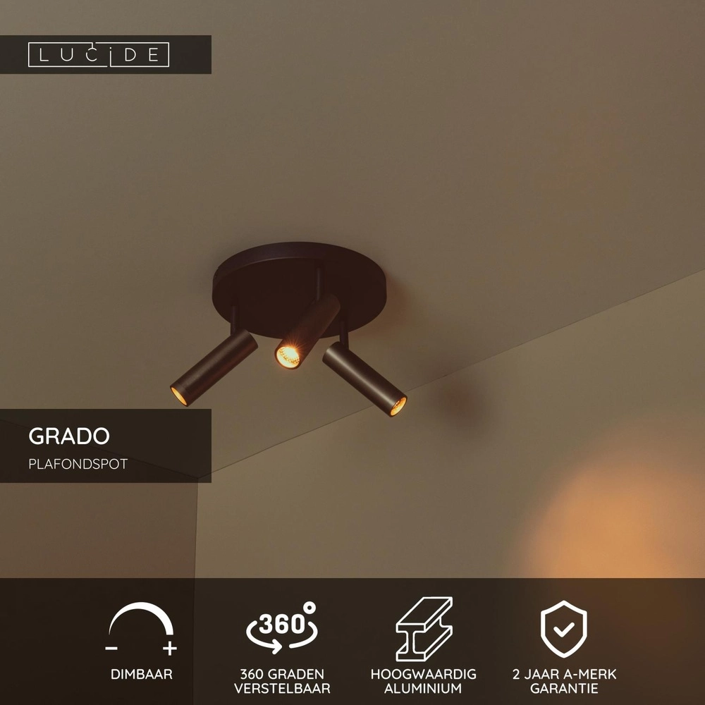 Sleek ceiling lamp Grado 3-light metallic grey Lucide 5411212221735