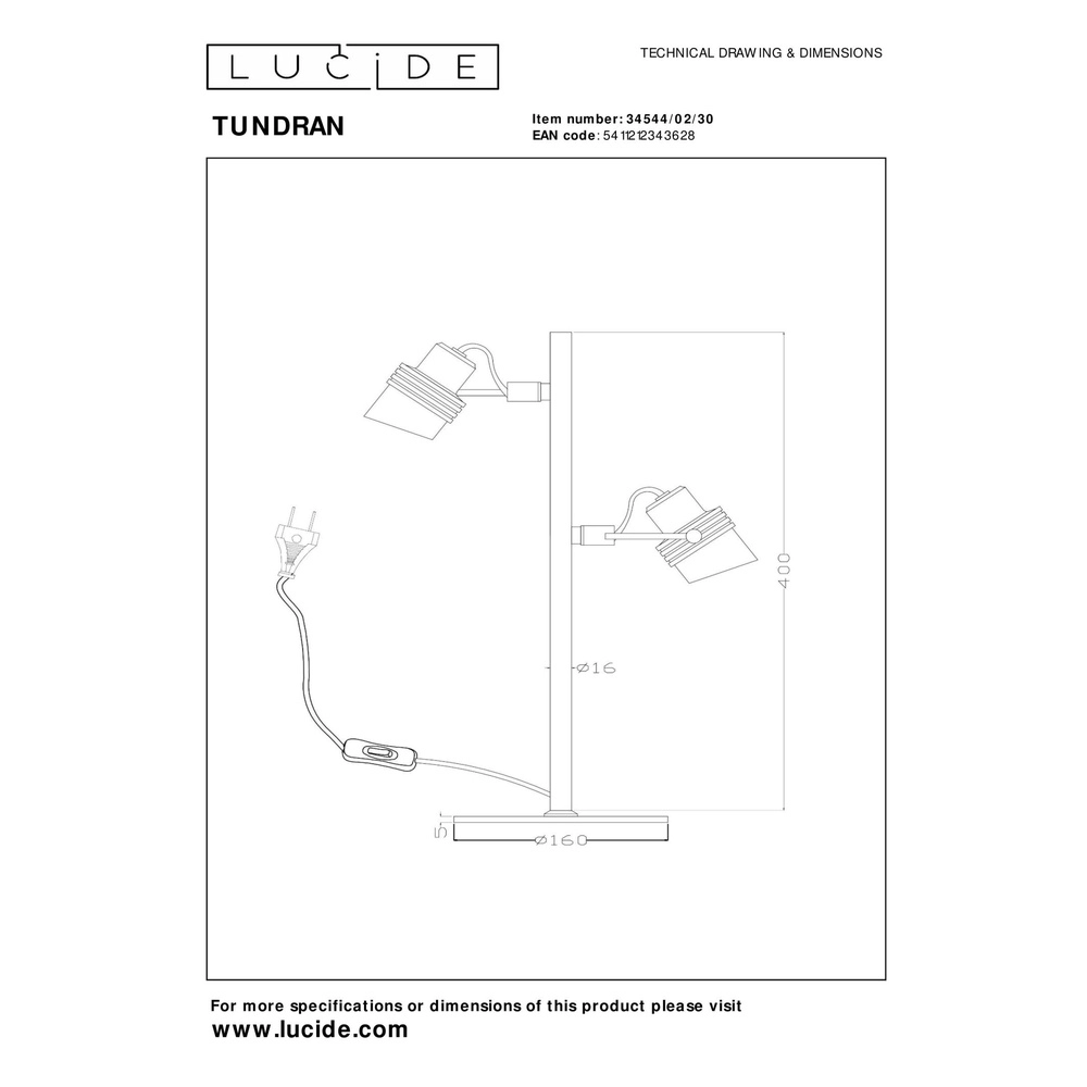 Table lamp Tundran Black Lucide 5411212343628